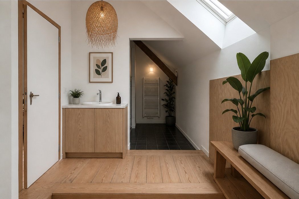 Cabinet 20 m² entrée avec lavabo et accès à la douche privée